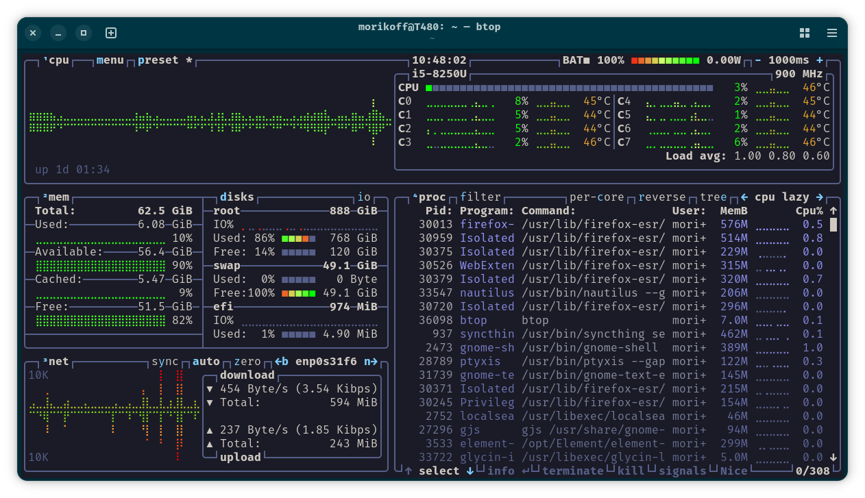 htop хорош, но btop его обходит: монитор ресурсов, который выглядит как киберпанк